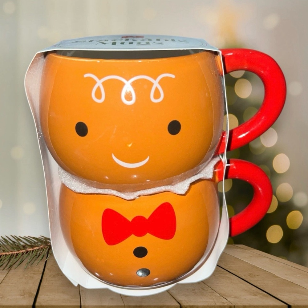 Christmas Gingerbread Man Stackable Coffee Mugs Set New